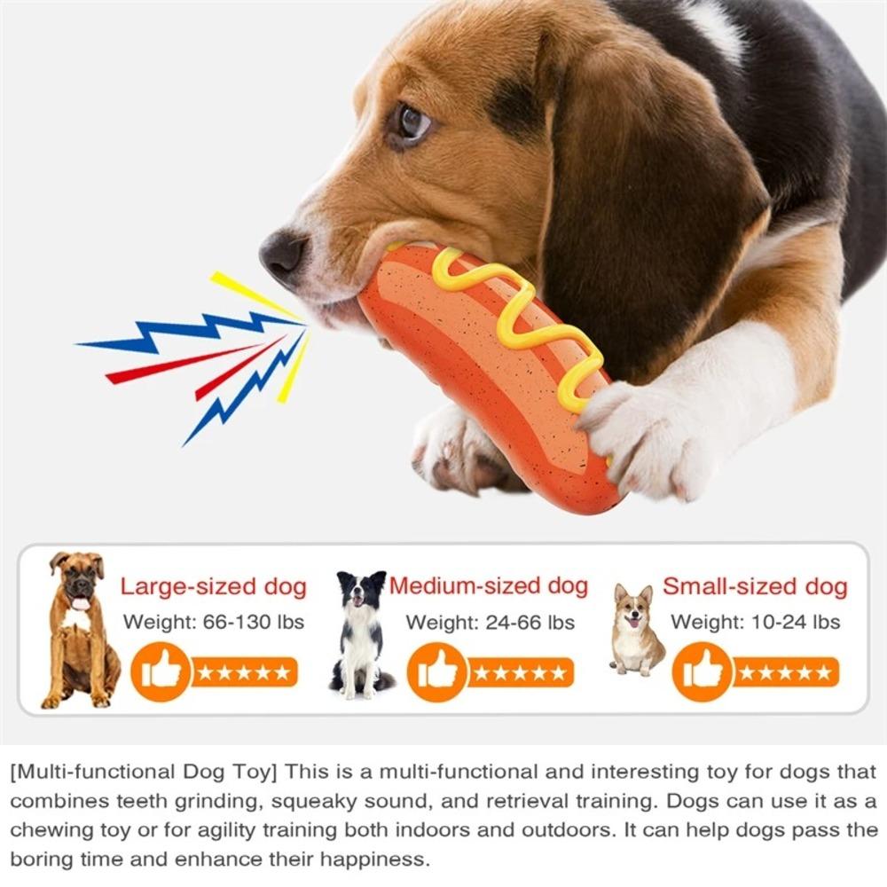 

Dog Chew Toys Hot Dog Shape Squeak Toy Interactive Bite Resistant TPR Hot Dog Tooth Cleaning Meat Bones Chew Toys