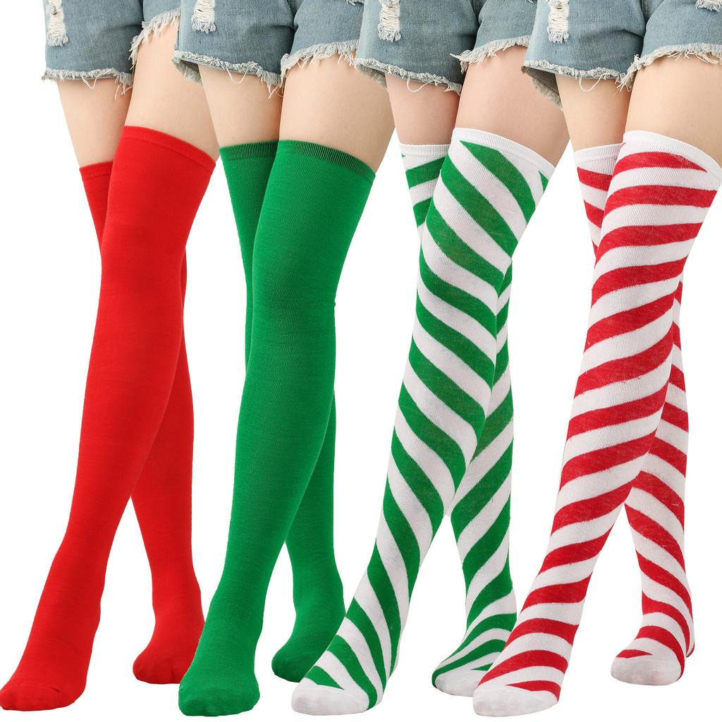 Colorful Costume Christmas Knitted Over The Knee Stockings Decoration Fashion