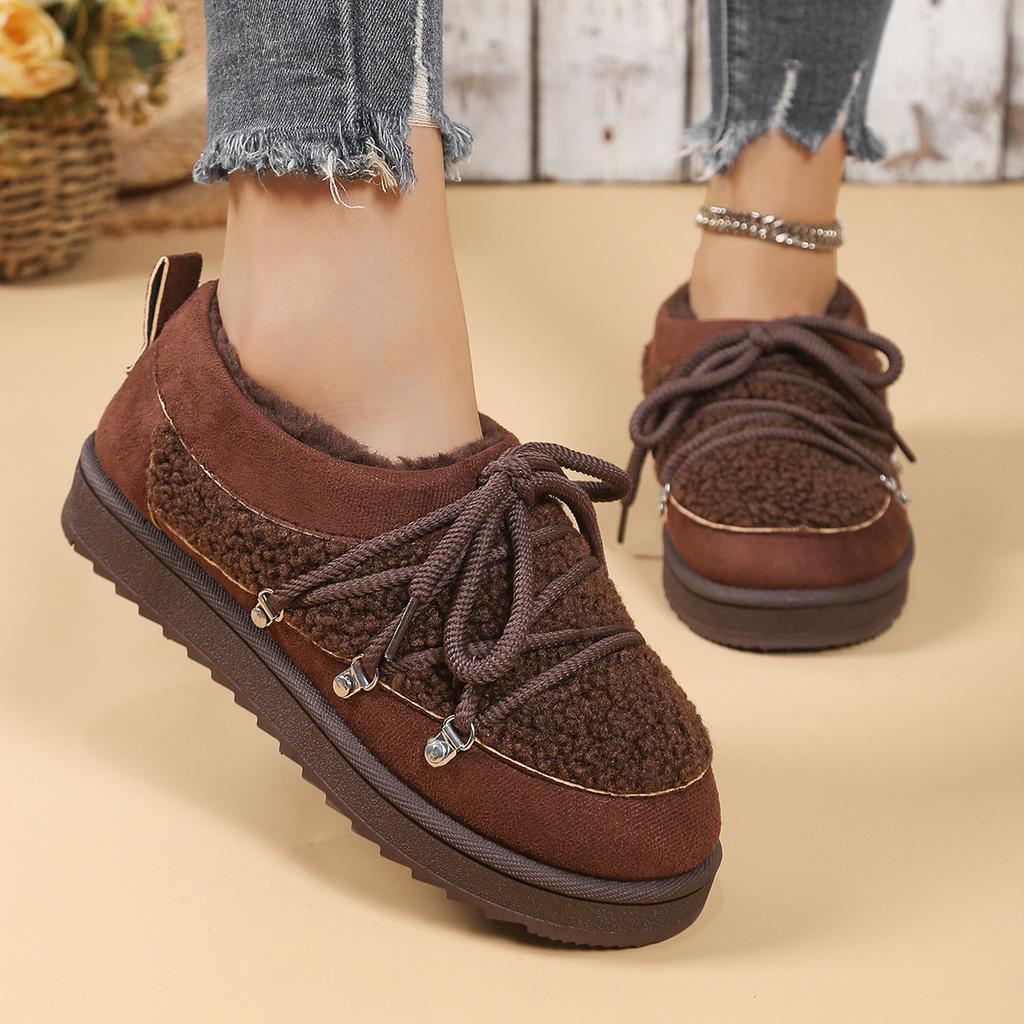 Autumn Winter Low-Top Snow Boots Women's Warm Slip-On Thick Bottom Fur Boots Size 36-44 Round Toe Botas Mujer Comfortable Shoes