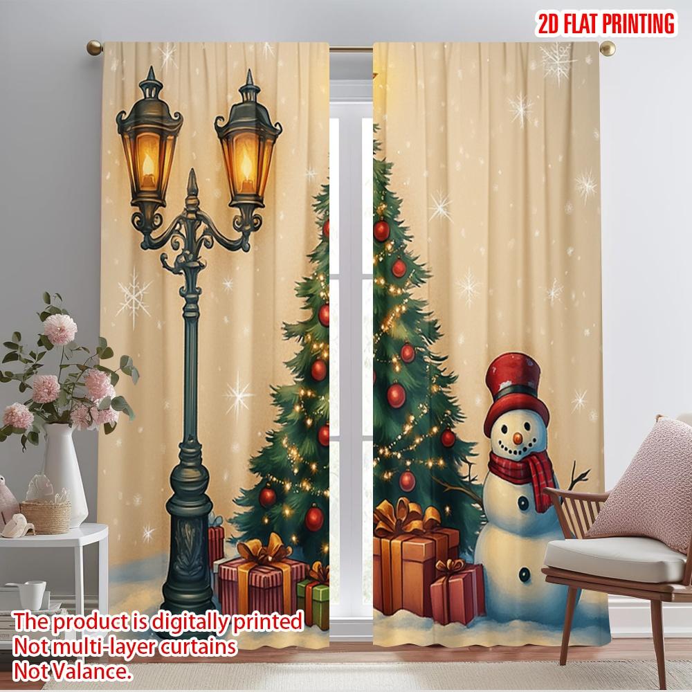 

2pcs,2D plane printing Curtains Christmas Tree Snowman Gifts_a Polyester Easy Install (without rod) Gifts for Living Room, 52.50×116.00 CM 2pcs