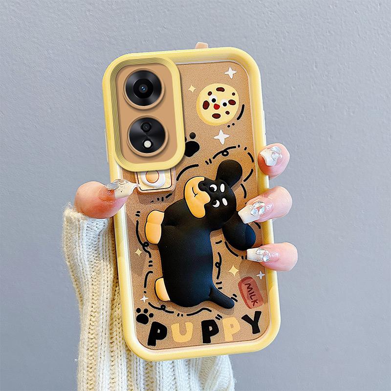 KEYSION Shockproof Case for OPPO A18 A38 A58 A78 A98 5G with Lanyard Silicone Cute 3D Cartoon Doll Phone Cover for OPPO A17 A17K