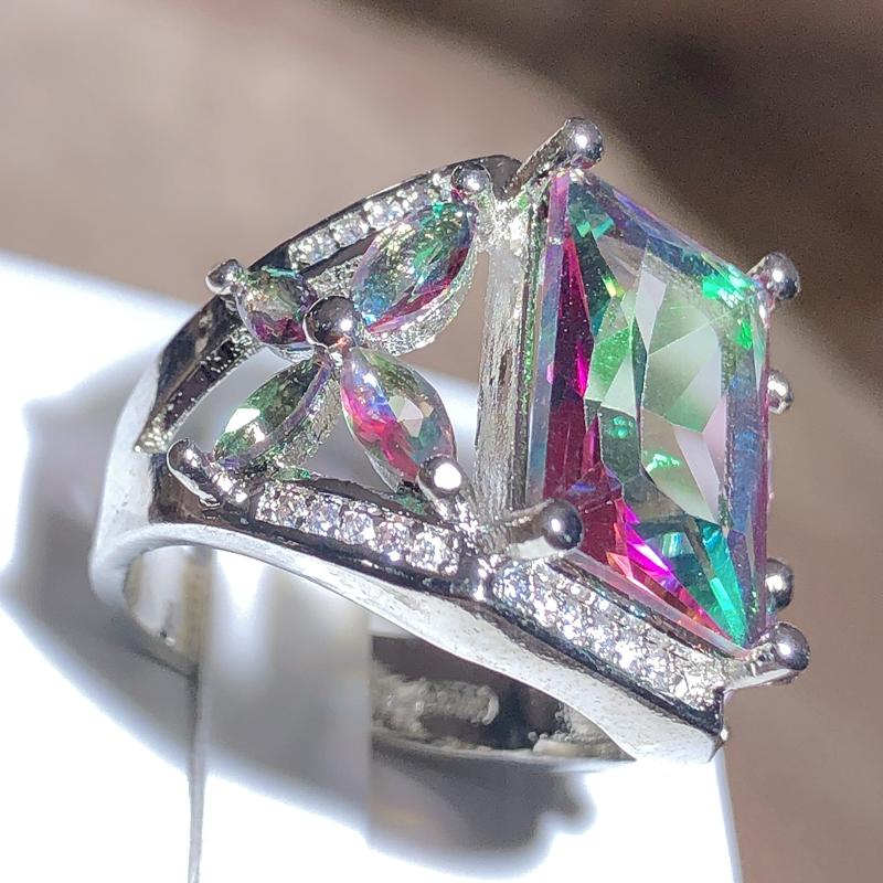 Bague gothique en zircone carrée éblouissante pour femmes, bague de fiançailles en cristal multicolore, accessoires bijoux de fête, timbre 925