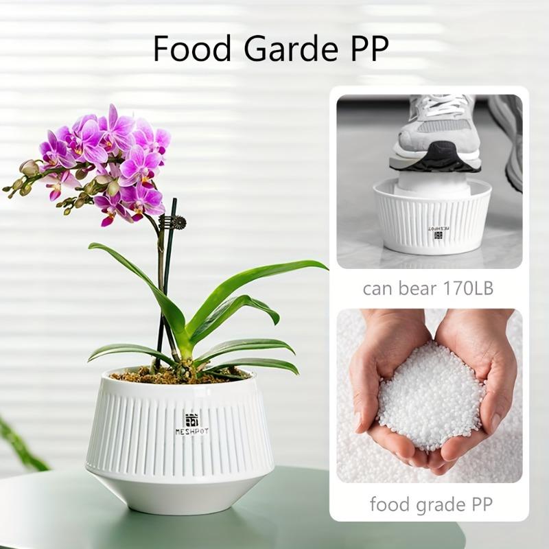 1PC 5-Inch breathable and leak-proof orchid pot, 1-piece set, African violet flower pot with hollow trim, PP resin white orchid container with tray