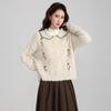 Lazy doll collar embroidered flower knitted sweater long sleeve thickened bottom with autumn and winter cardigan jacket top women