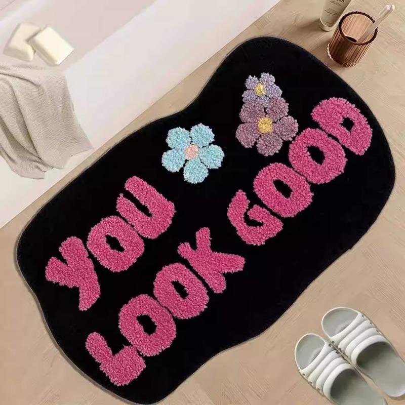 Cartoon Letter Imitation Cashmere Floor Mat for Home Use, Dirt Resistant Floor Mat for Bathroom, Absorbent Foot Mat