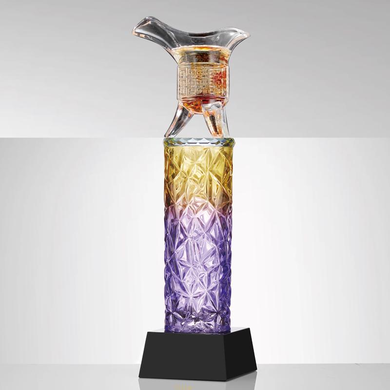Customized Wine Glass Shape Coloured Glaze Crystal Trophy, Excellent Staff, Company Annual Meeting Awards, Home Decorations, 1Pc