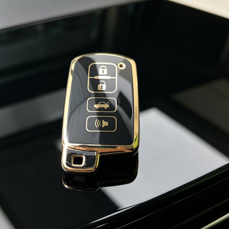 

Gold Edged Tpu For Toyota Camry Corolla Rav4 Highlander Avalon 4 Button Remote Car Key Case Cover Holder Keychain Accessories