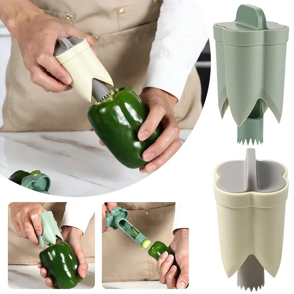 Fruit Vegetable Coring Tool Seed Removing Tool 2-in-1 Reusable Color Pepper Corer Portable Kitchen Utensil