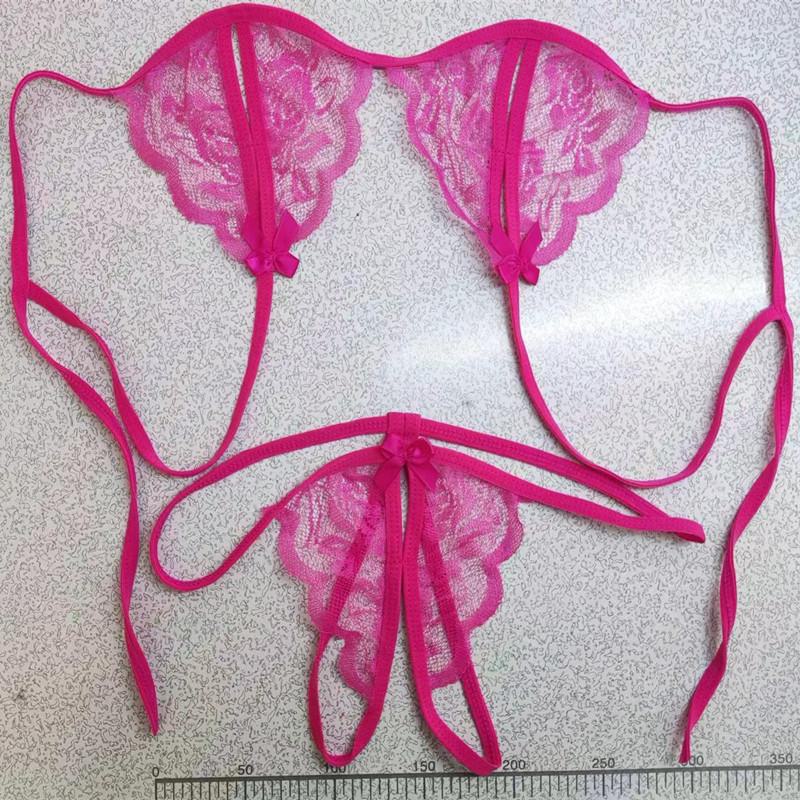 Chilot tanga cu fund deschis, dantelă și fundă - Chiloți sexy mărimi mari T-back