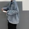 Men Denim Coat Lapel Long Sleeve Flap Pockets Single Breasted Jacket with Flap Pockets Solid Color Loose Fit Denim Outerwear