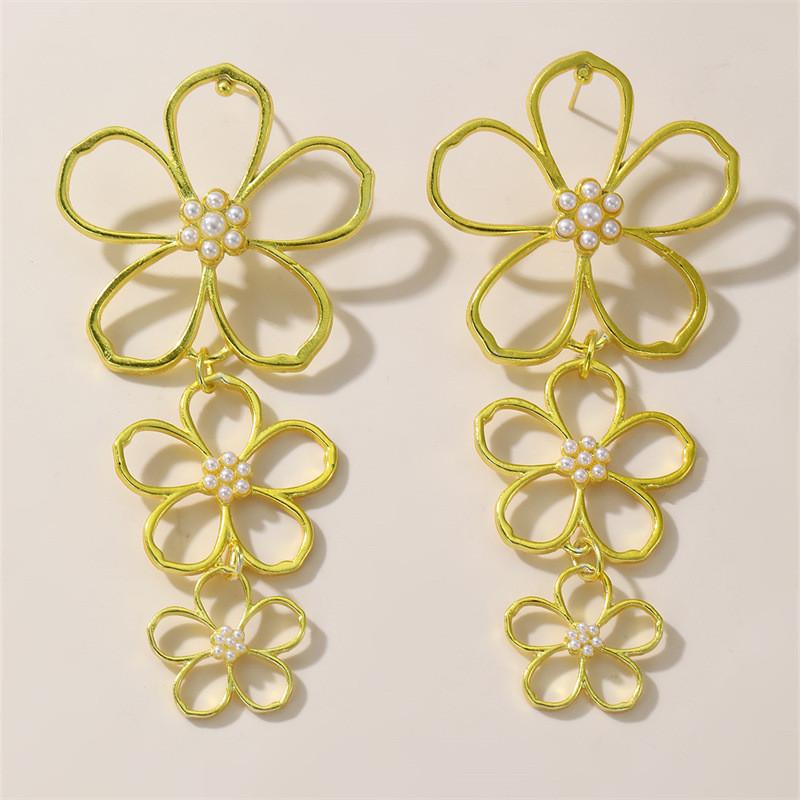 Retro Metal Floral Earrings With Butterfly Bow Design For Women