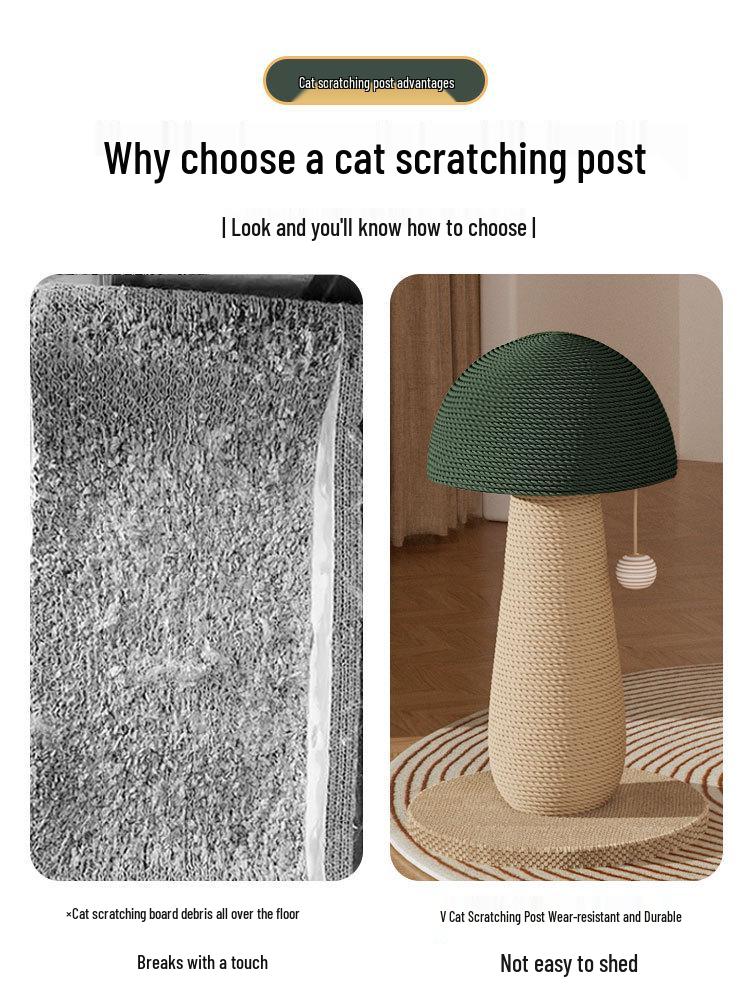 Durable Sisal Mushroom Cat Scratching Post: Vertically Mounted Claw Sharpening Toy