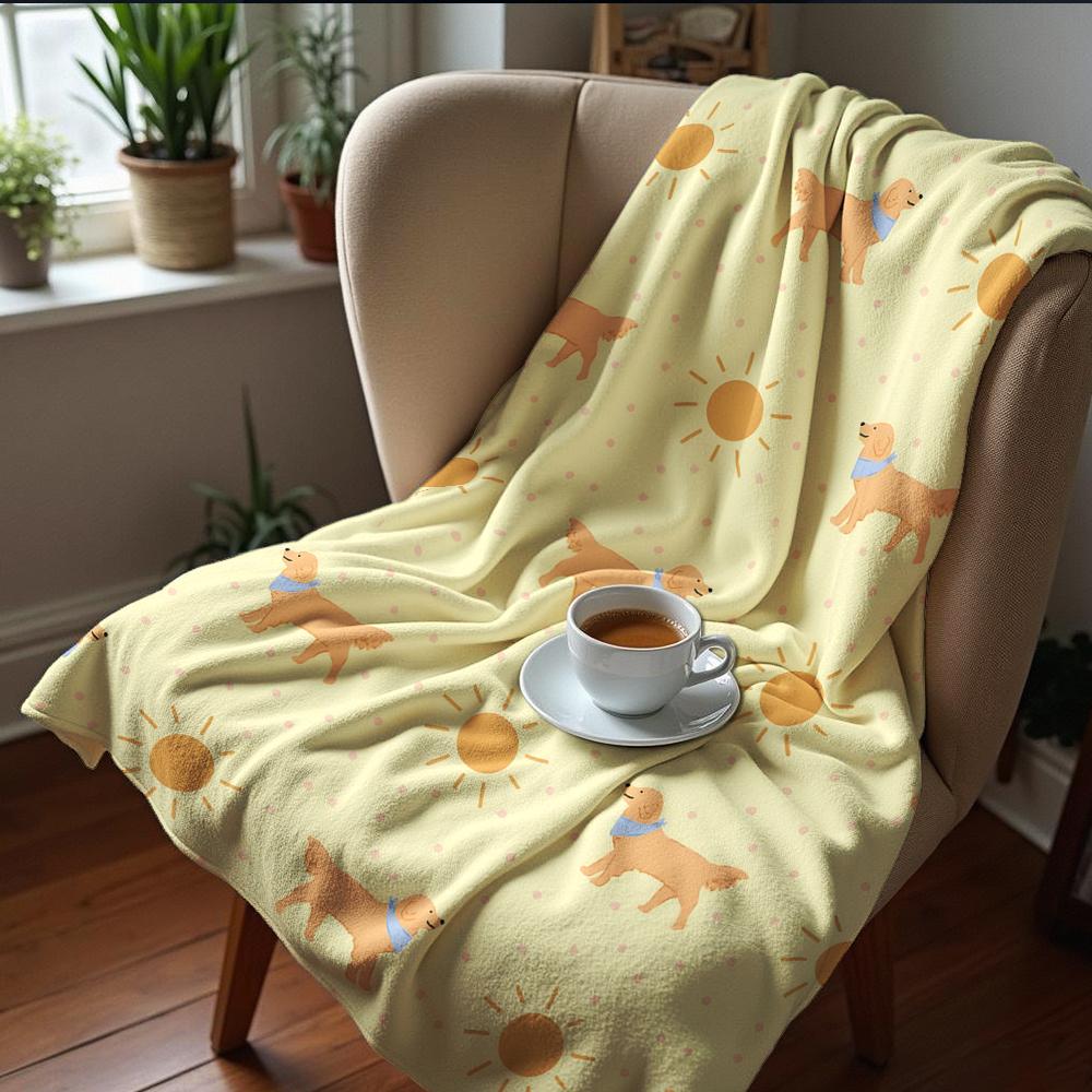Golden Beach Sunset Cartoon Anime Print Flannel Blanket Soft Warm Throw for Kids Bedroom Sofa Christmas Office Car