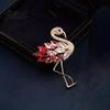 Women Brooch Flamingo Shape Rhinestone Decor Anti-slip Wear-resistant Suit Coat