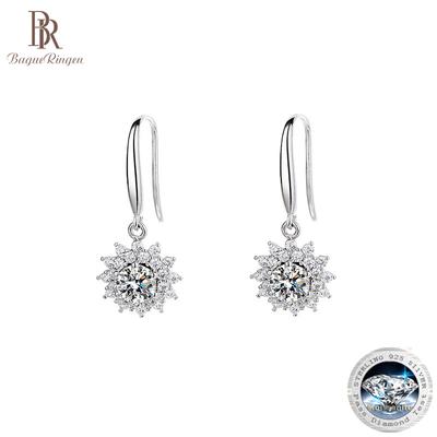 Argent Sterling S925 Tournesol Zircon Crochet d'Oreille Micro-clouté de Zircon Diamant Boucles d'Oreilles Tournesol Flash Bijoux de Mariage