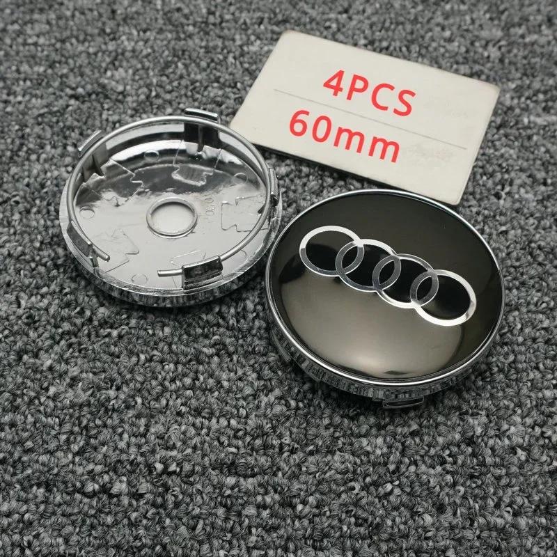 4PCS 60mm Gloss Black ABS Hub Logos Compatible With Audi A1/A2/A3/A4/A5/A6/A7/A8, Q2/Q3/Q5/Q7 Models Wheel Center Cap Covers