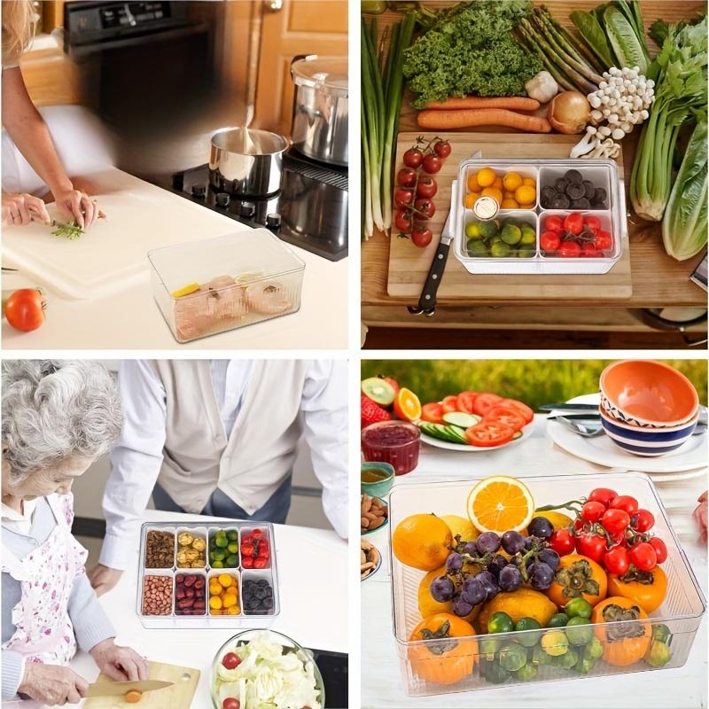 1pc Multi-Compartment Snack Serving Tray With Lid & Handle, Food Storage Box, Portable Food Container For Parties