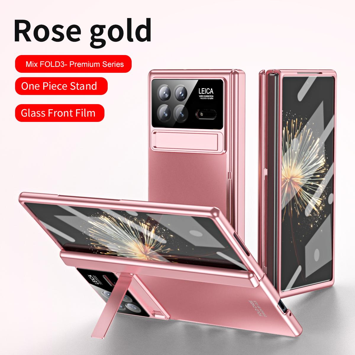 

Роскошный деловой матовый складной чехол с шарниром для Xiaomi Mix Fold 3 Stand, защитная стеклянная пленка от царапин, противоударная защитная крышка Xiaomi Mix Fold 3 розового золота