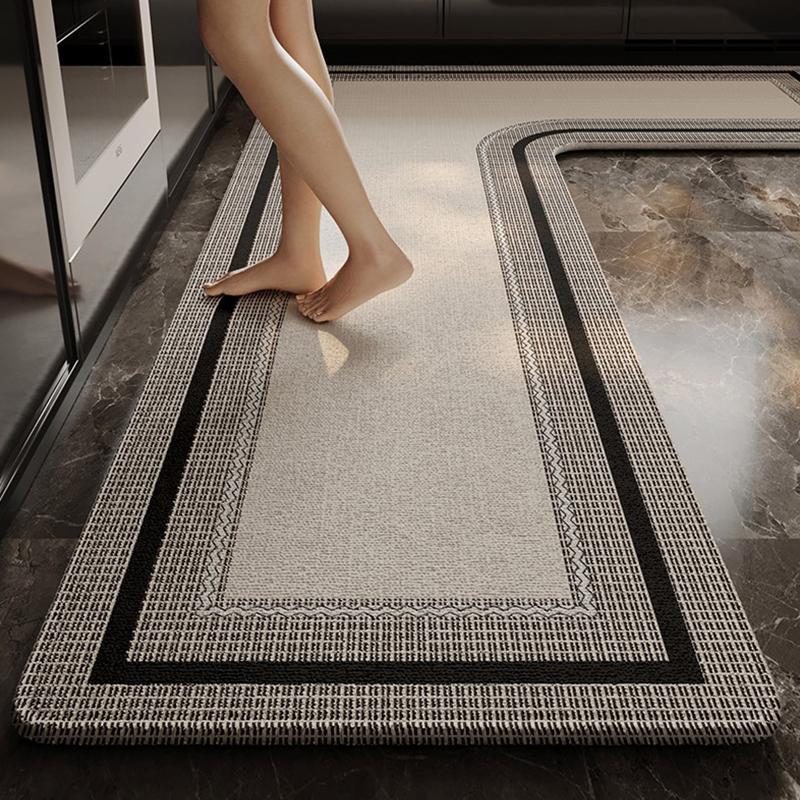 Alfombra de Cocina Impermeable Antideslizante Resistente al Desgaste Alfombra en Forma de L Minimalista Líneas Geométricas Alfombras Decoración del Hogar