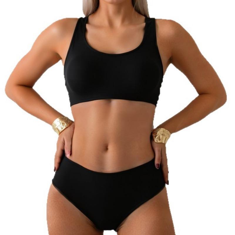 Women S Solid Color Split Swimsuit Beach Bikini Set