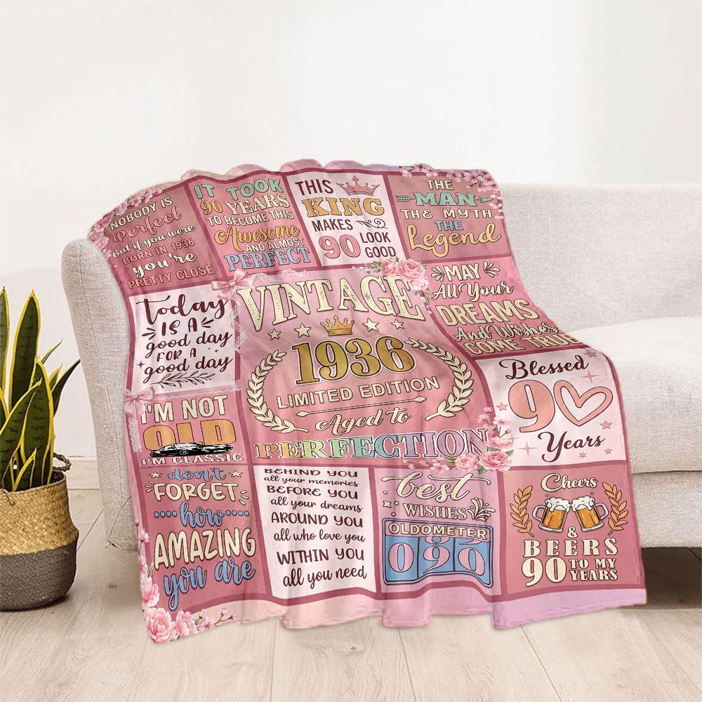 90. Geburtstag Flanelldecke - Weich und geeignet für Sofas, Betten, Büros, Reisen, alle Jahreszeiten, tolles Geschenk für Feiertage und Geburtstage.