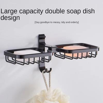 Aluminum Wall-mounted Soap Dish Punch-Free Self Adhesive Bathroom Soap Box Strong Load-bearing Rust-proof Soap Drain Box Kitchen