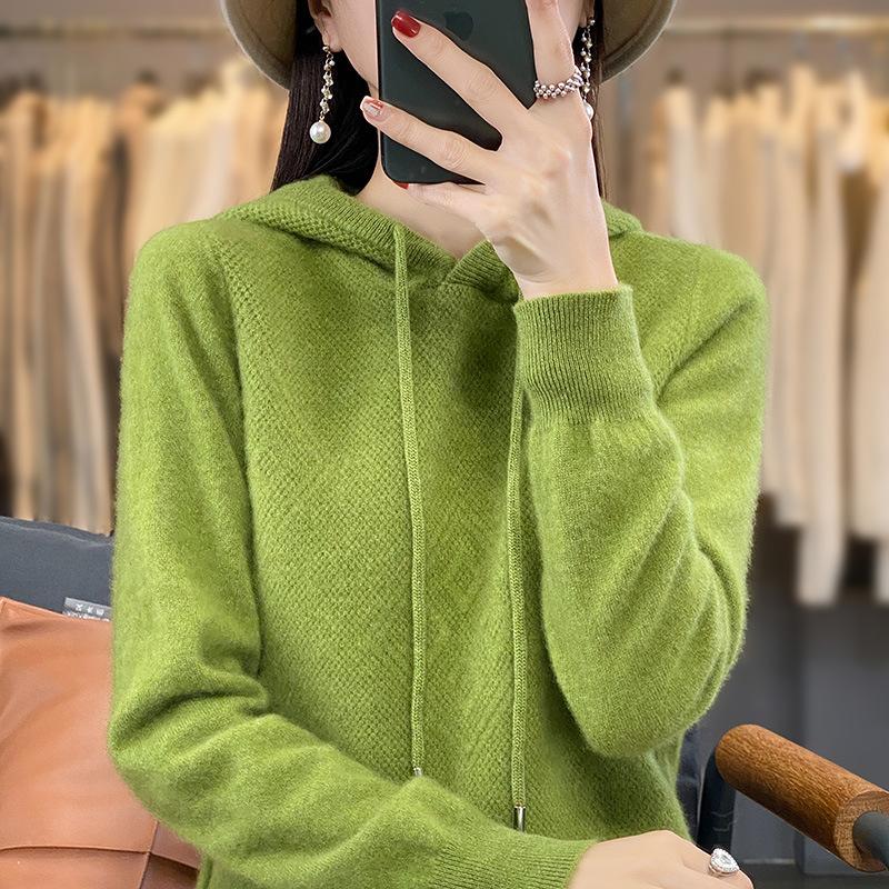 Autumn and winter new hooded knitted sweater women's top inside and outside hoodie loose and thin pullover sweater