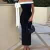 European-American Elegant One-Shoulder Ribbon Sleeveless Slim Fit Dress for Spring & Summer