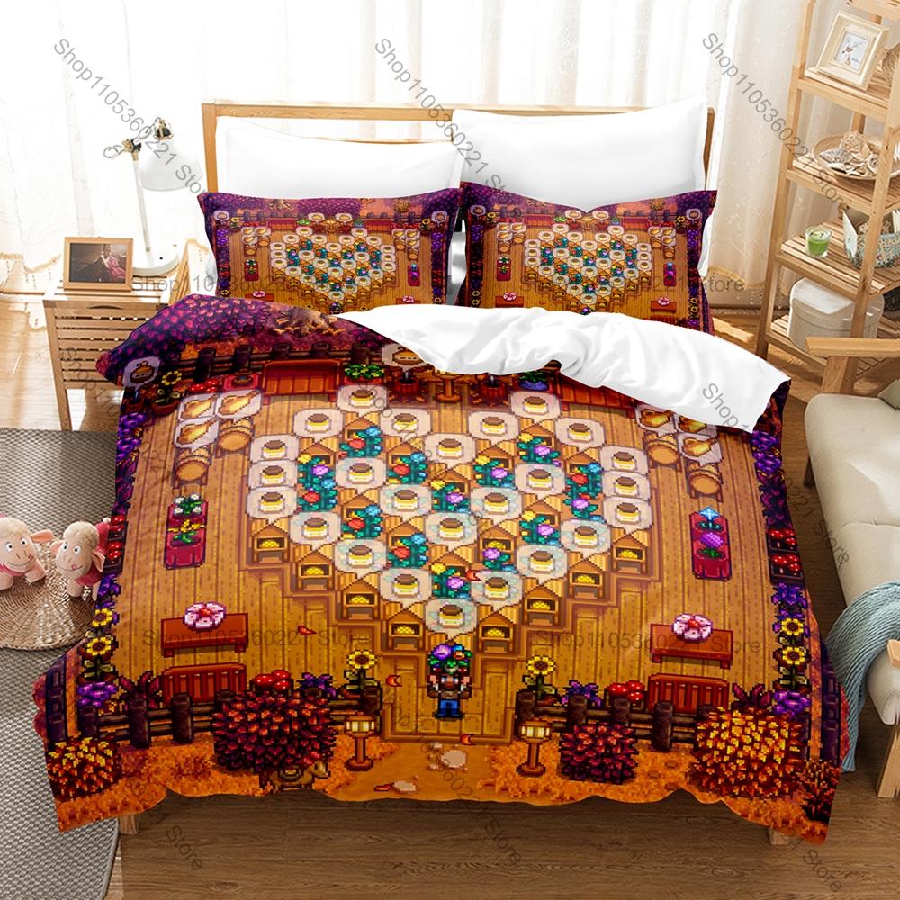 Stardew Valley 3PCS Bedding Set, Duvet Cover + 2 Pillowcases, Farm Game Print Soft Microfiber for Gaming Fans
