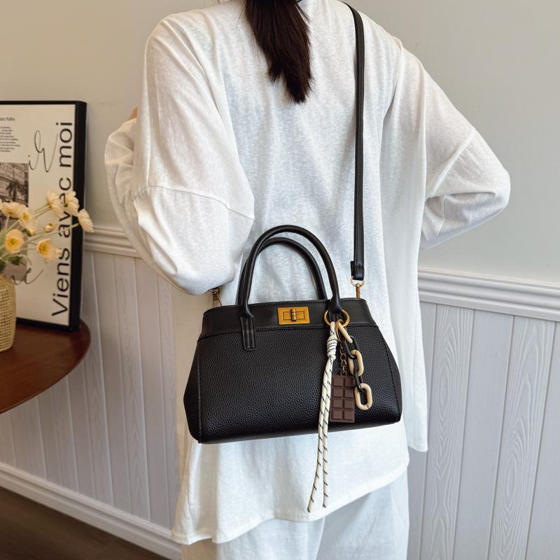 Lychee Pattern Portable Small Square Bag Women's 2025 Spring New Korean Version Fashion Shoulder Bag High-end Casual Oblique Span Bag