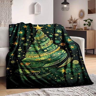 1pc Christmas Tree Decorations Blanket, Lightweight Flannel Throw Blanket for Sofa, Bed, Travel, Camping, Living Room, Office, Couch, Chair, and Bed