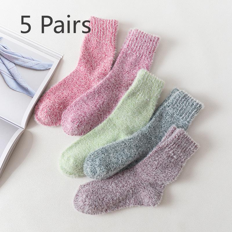 

5 пар женских новых зимних носков средней длины из искусственного хорька и теплой кроличьей шерсти 5 Pairs