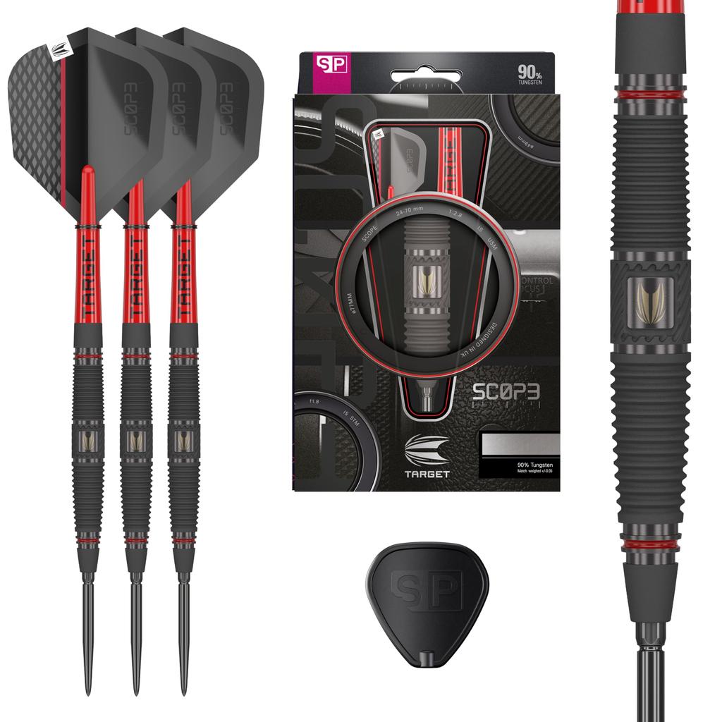 TARGET Darts Scope Steel Tip Swiss Point Tungsten Dart Barrel Steel Tip Darts Red Black Swiss Point Tool Professional Dart Set Darts, 90% Set, 04-22G