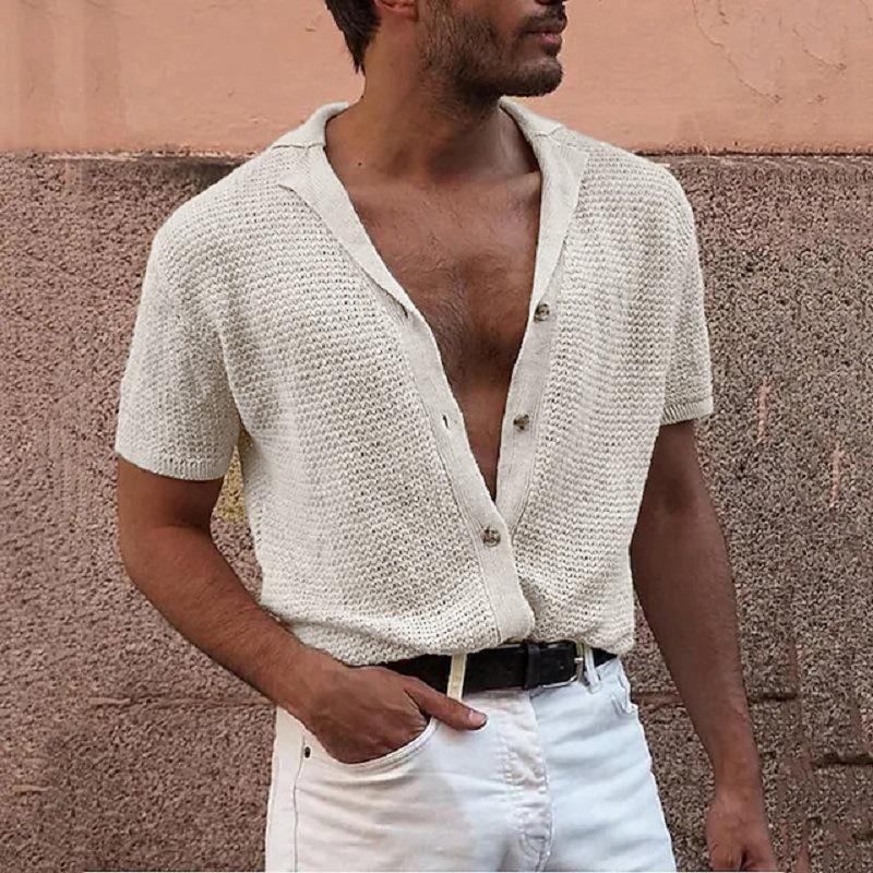 Fashionable Men's Casual Shirt Top with Single-breasted Buttons