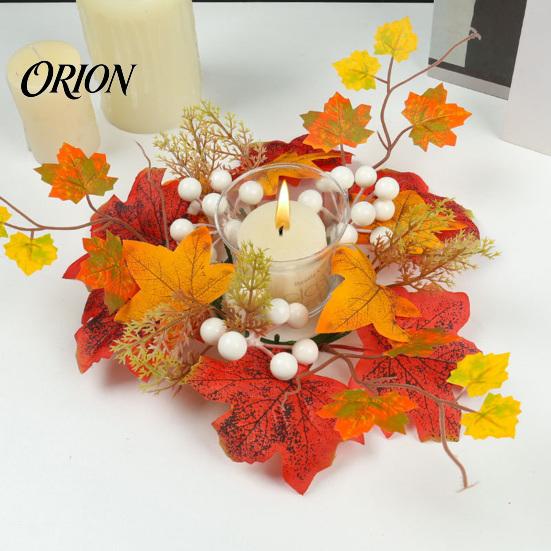 Autumn Floral Candle Holder Fall Rings Wreaths, Artificial Maple Leaf Ring for Pillar Sunflower Pumpkin Decor Holder, Thanksgiving Halloween