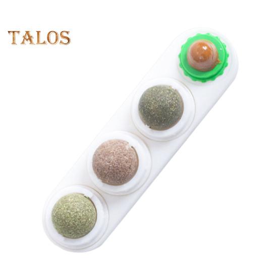 4Pcs Catnip Licking Balls Rotatable Wall Cat Edible Ball Toy with Natural Catnip Silvervine Safe Healthy Kitten Teeth Cleaning Dental Toy for Indoor