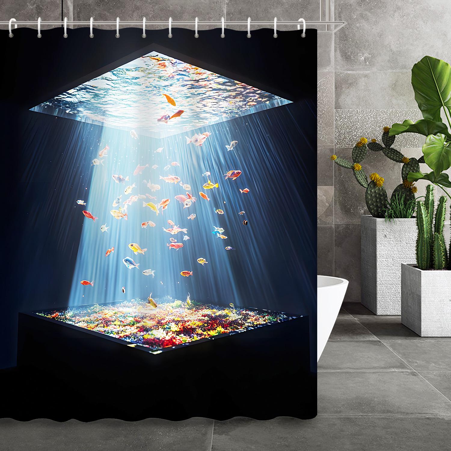

Vibrant Underwater Fish Shower Curtain–Colorful Tropical Coral Reef Design In High-Quality Polyester,Machine Washable With Hooks W60H190(CM)-1 Pcs