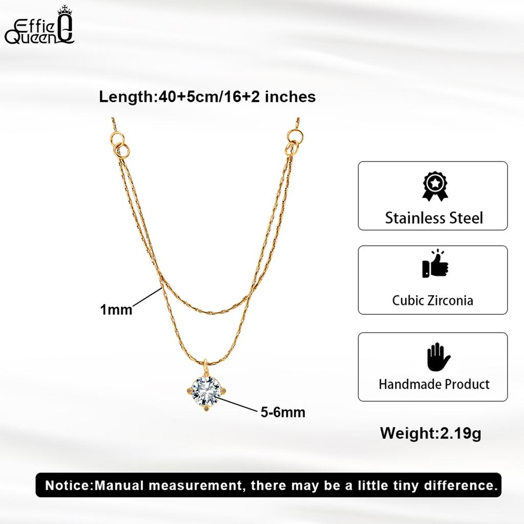 EFFIE QUEEN Stainless Steel 18k Gold Oval Cut Zirconia Pendant Necklace Simple Jewelry for Women Banquet Birthdays Gift STKN12