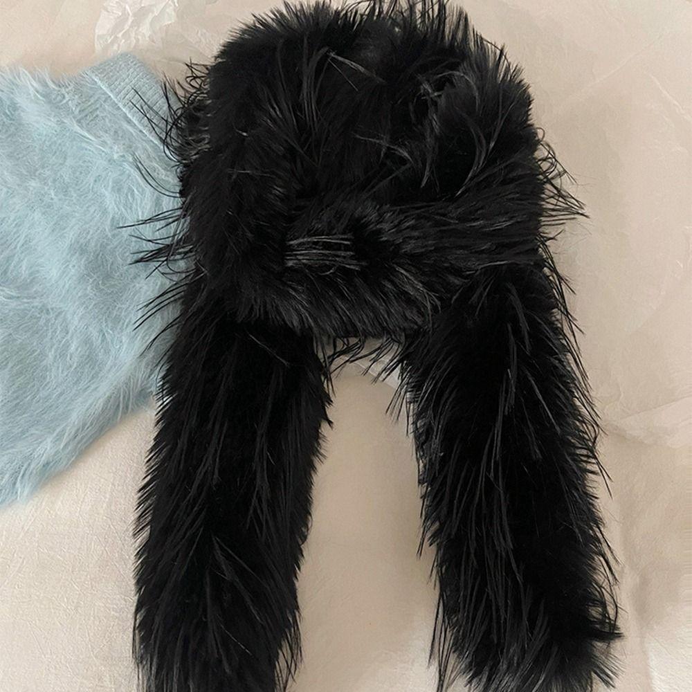 Harajuku Imitation Fur Scarf Pure Color Plush Shawl Elegant Y2K Scarves Student