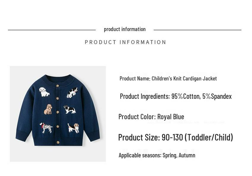 Kids' Spring/Autumn Korean Cartoon Puppy Jacquard Cotton Cardigan Sweater for Boys & Girls