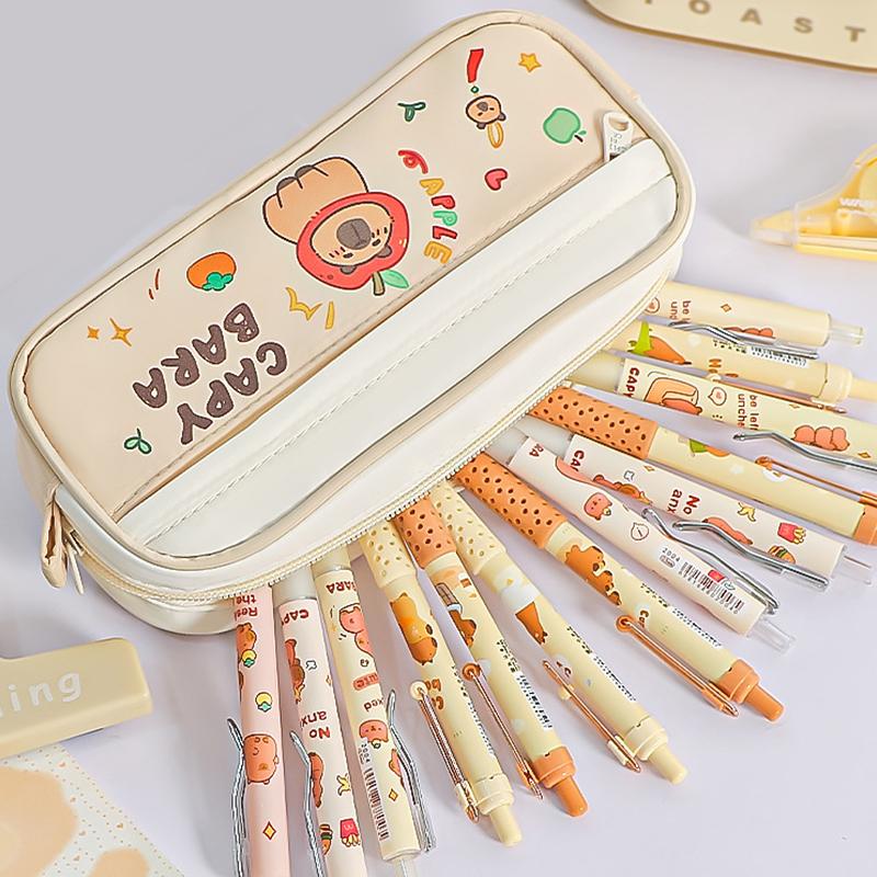 Cute Capybara Pen Bag Large Capacity Cartoon Prints Pencil Case Dust-Proof Stationery Storage Bag Students