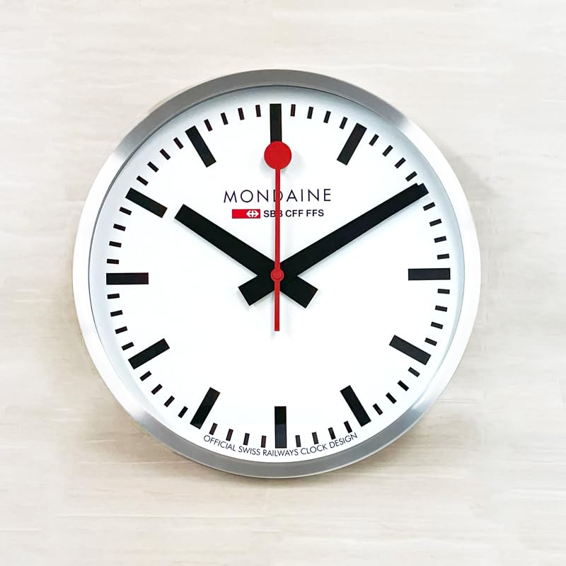 MONDAINE Zegar ścienny A995.CLOCK.16SBB Duży 40cm Srebrny/Biały [Import Równoległy]