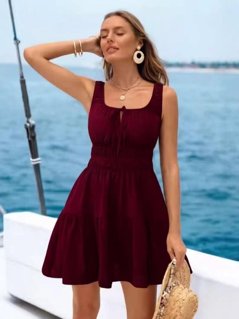 Women's Summer Sleeveless Vest Mini Dress with Elastic Waist