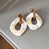 Silver needle geometric smudge resin stud earrings light luxury high-end earrings retro fashion temperament earrings design sense niche