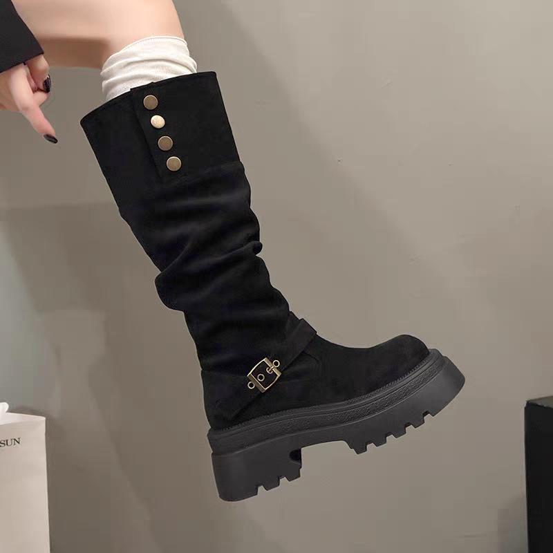Thick-soled boots women's new autumn and winter but knee suede boots women's thin tall knight boots