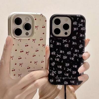 Bow Cherry Apple Phone Case 16promax for 14p Silicone IPhone 15 All Inclusive 12/11/13