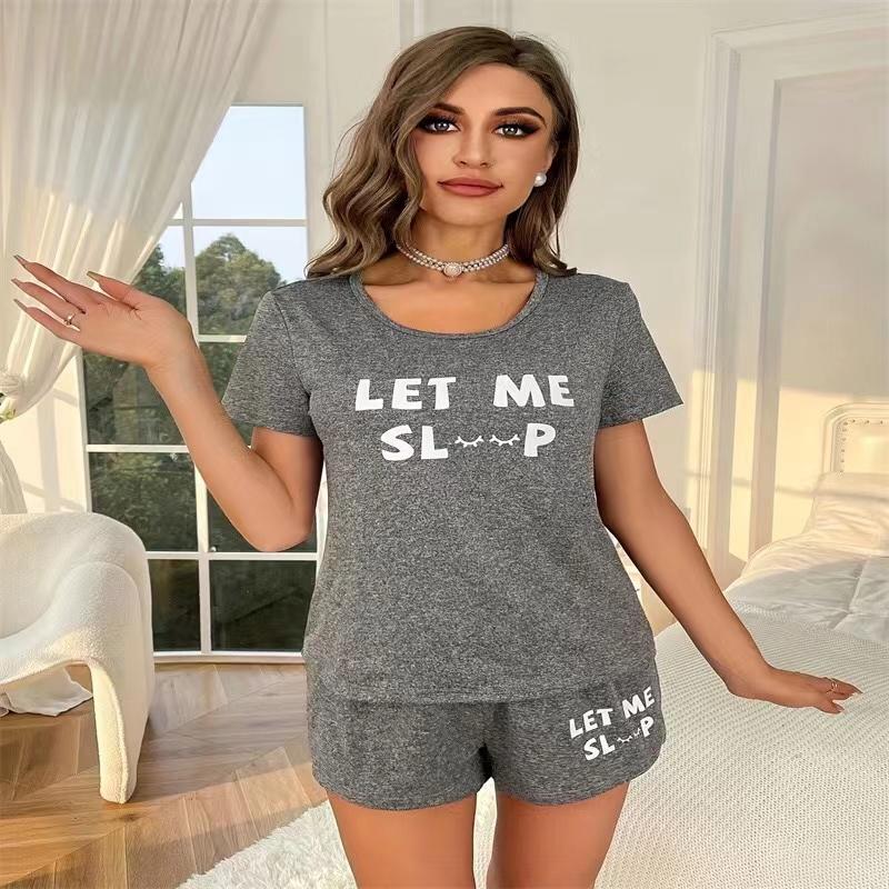 

Женский пижамный комплект нового стиля, серый топ с надписью, шорты, двухпредметный, повседневная домашняя одежда XL серый