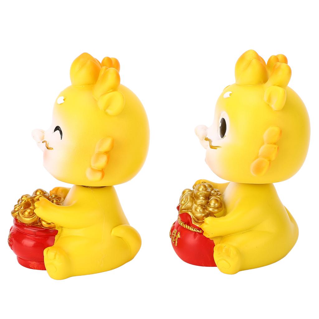 2pcs Zodiac Dragon Ornaments Resin Chinese New Year Dragon Figurines Hand Painting Shaking Dragon St