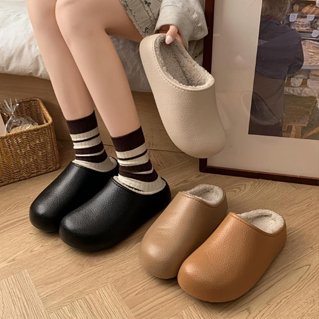 Winter New Velvet Warm Indoor Home Outdoor Simple Design Solid Color Comfortable Couple's Soft Soled Thin Shoes