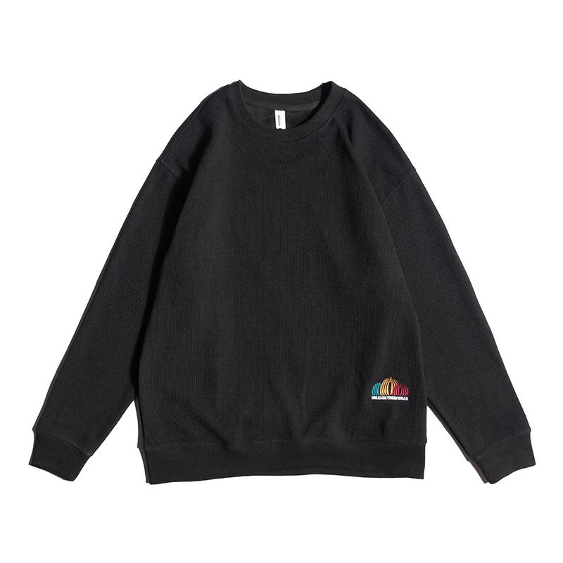 

Осенний тяжелый жаккардовый вышитый свитер, мужская свободная рубашка с круглым вырезом, внутренняя трикотажная нижняя часть, американский ретро-топ с длинными рукавами M чёрный